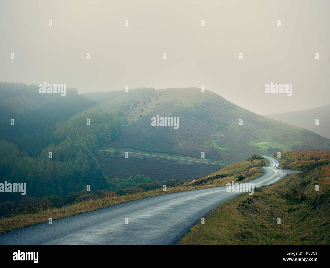 Winding moorland road, Wales, United Kingdom, Europe Stock Photo