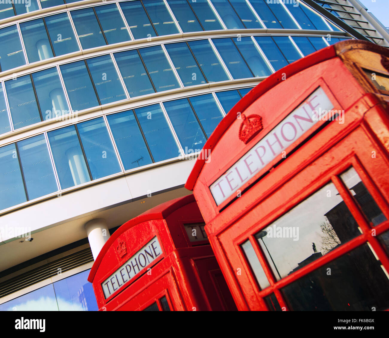 Traditional red telephone boxes, London, England, United Kingdom, Europe Stock Photo
