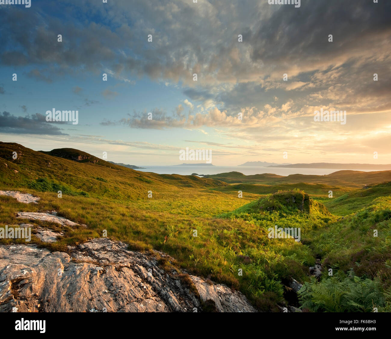 Rural, coastal scene at sunset, Highlands of Scotland, United Kingdom, Europe Stock Photo