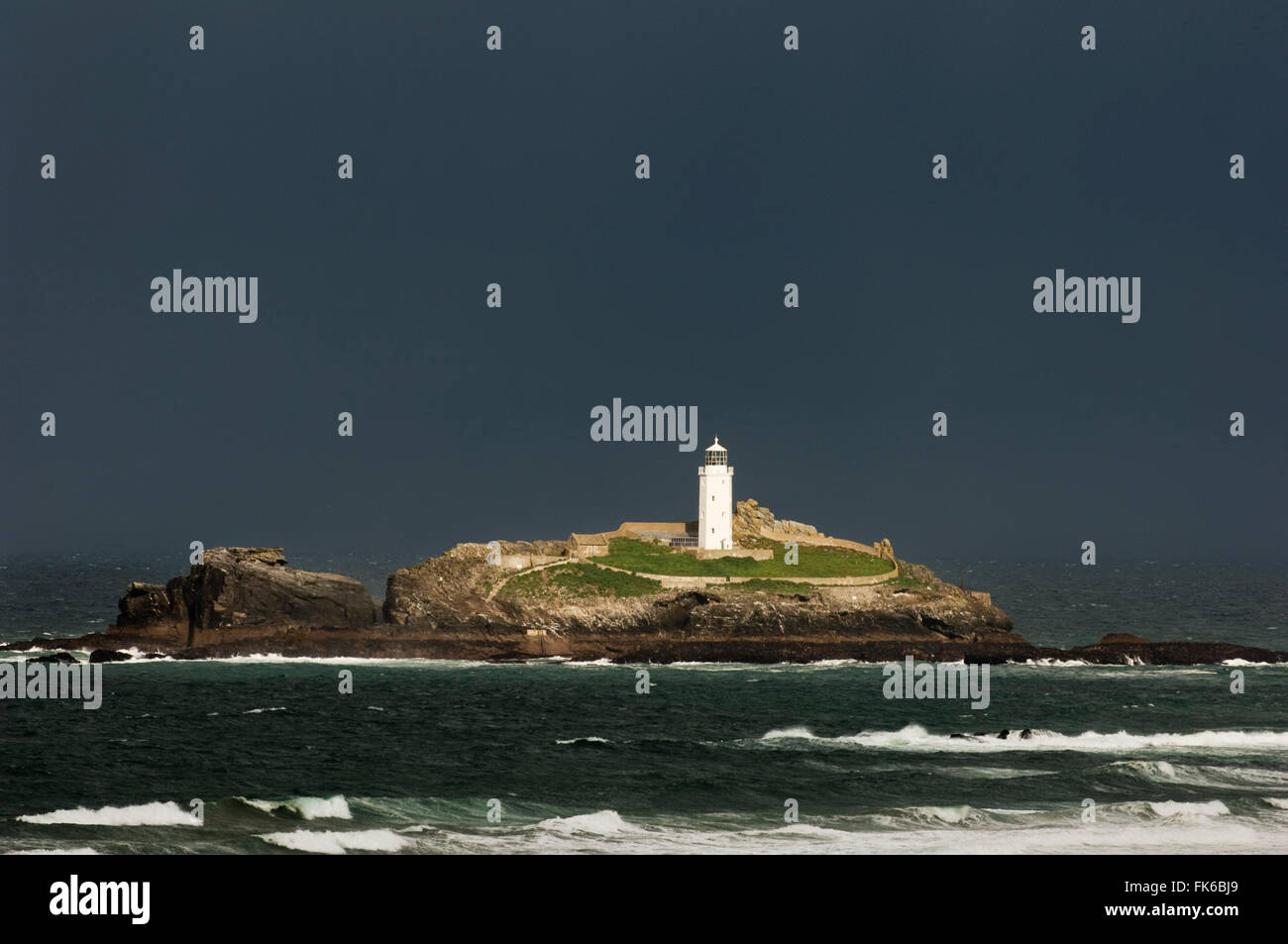 Godrevy Island and lighthouse, Cornwall, England, United Kingodm, Europe Stock Photo