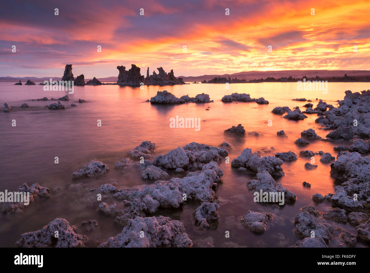 Colourful sunrise above Mono Lake, California, United States of America, North America Stock Photo