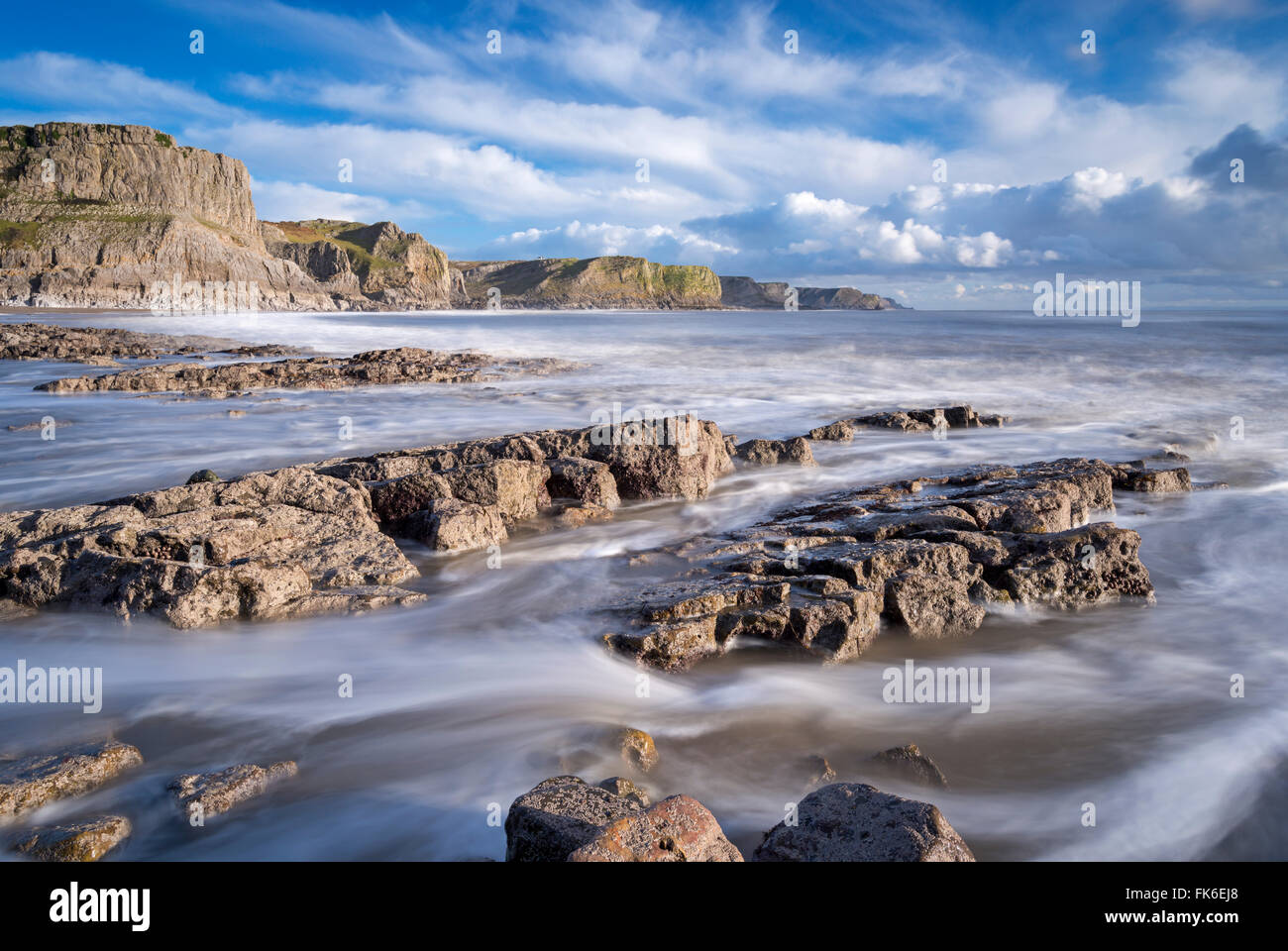 The Gower Peninsula's rugged and rocky coastline from Fall Bay, Gower, Wales, United Kingdom, Europe Stock Photo