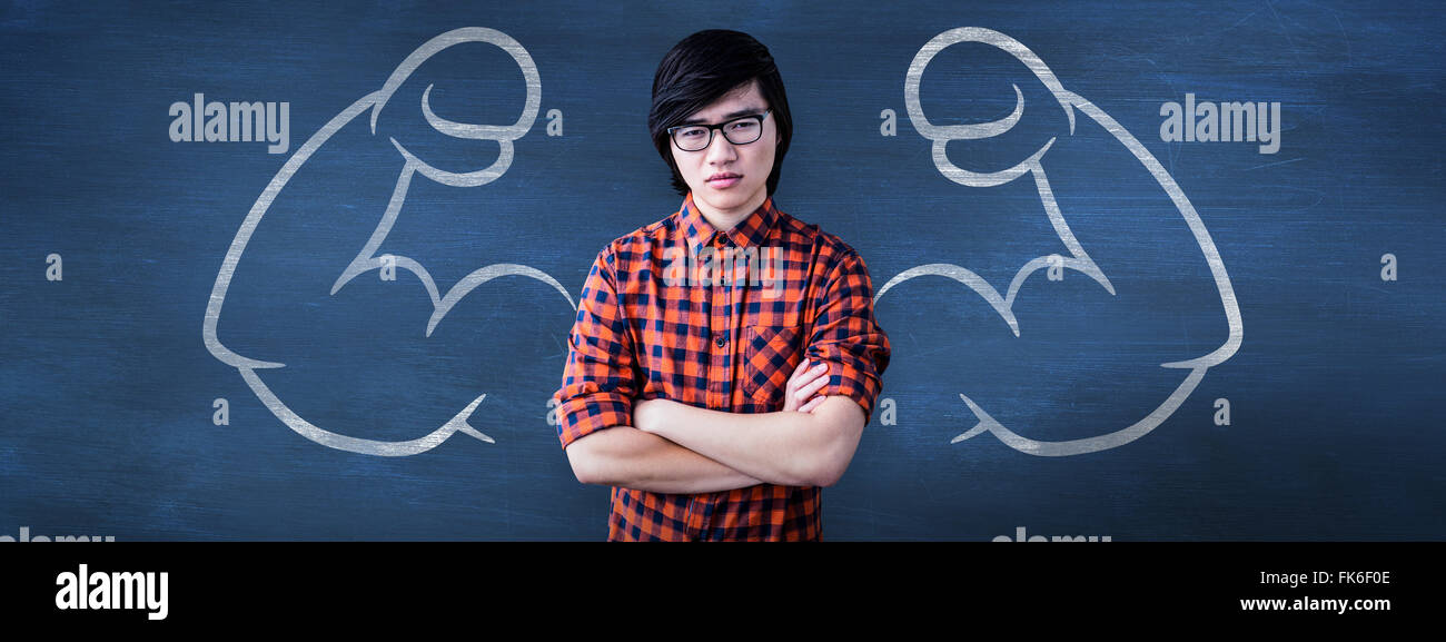 Composite image of serious hipster with crossed arms Stock Photo