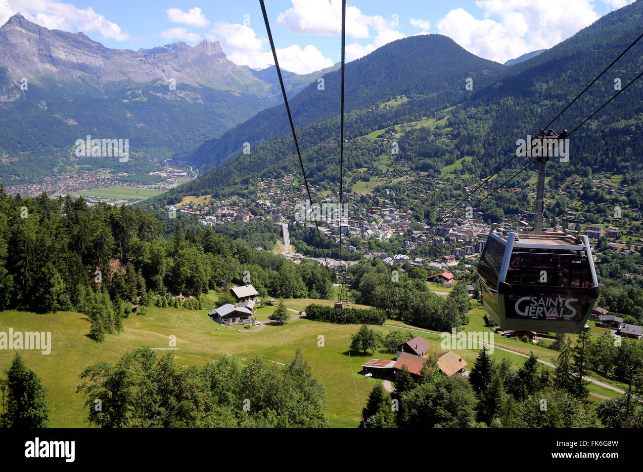 Gondola in Saint-Gervais-les-Bains in summer, Haute Savoie, France, Europe Stock Photo
