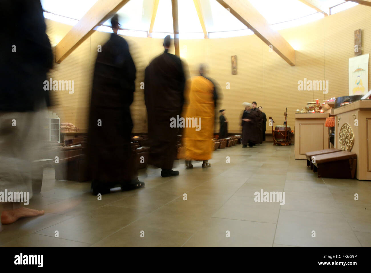 Walking meditation, Buddhist ceremony, Fo Guang Shan temple, Geneva, Switzerland, Europe Stock Photo