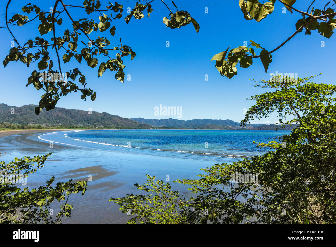 View from Tambor across Ballena Bay towards Pochote on the southern tip of the Nicoya Peninsula, Tambor, Puntarenas, Costa Rica Stock Photo