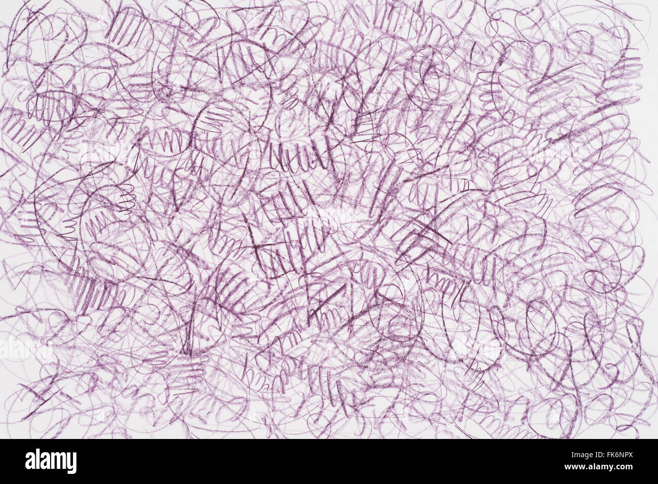 violet crayon doodles on white paper background Stock Photo