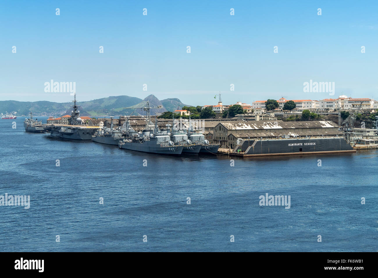 Brazilian Navy warships anchored in the Port of Rio de Janeiro, Brazil. Stock Photo