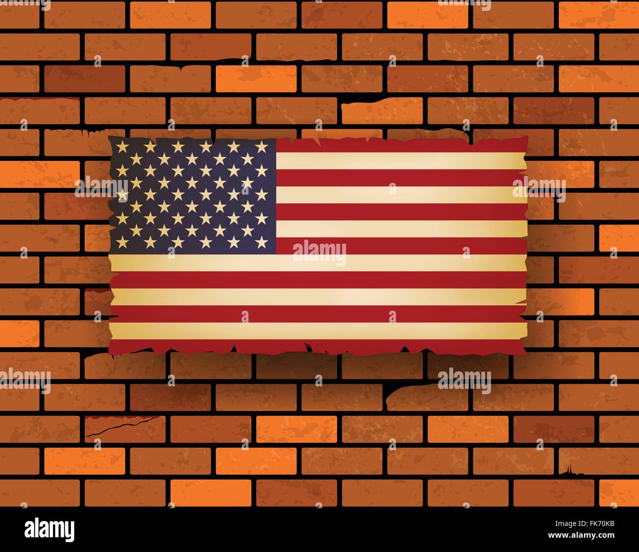 United Stated flag on bricks wall .vector illustration Stock Vector