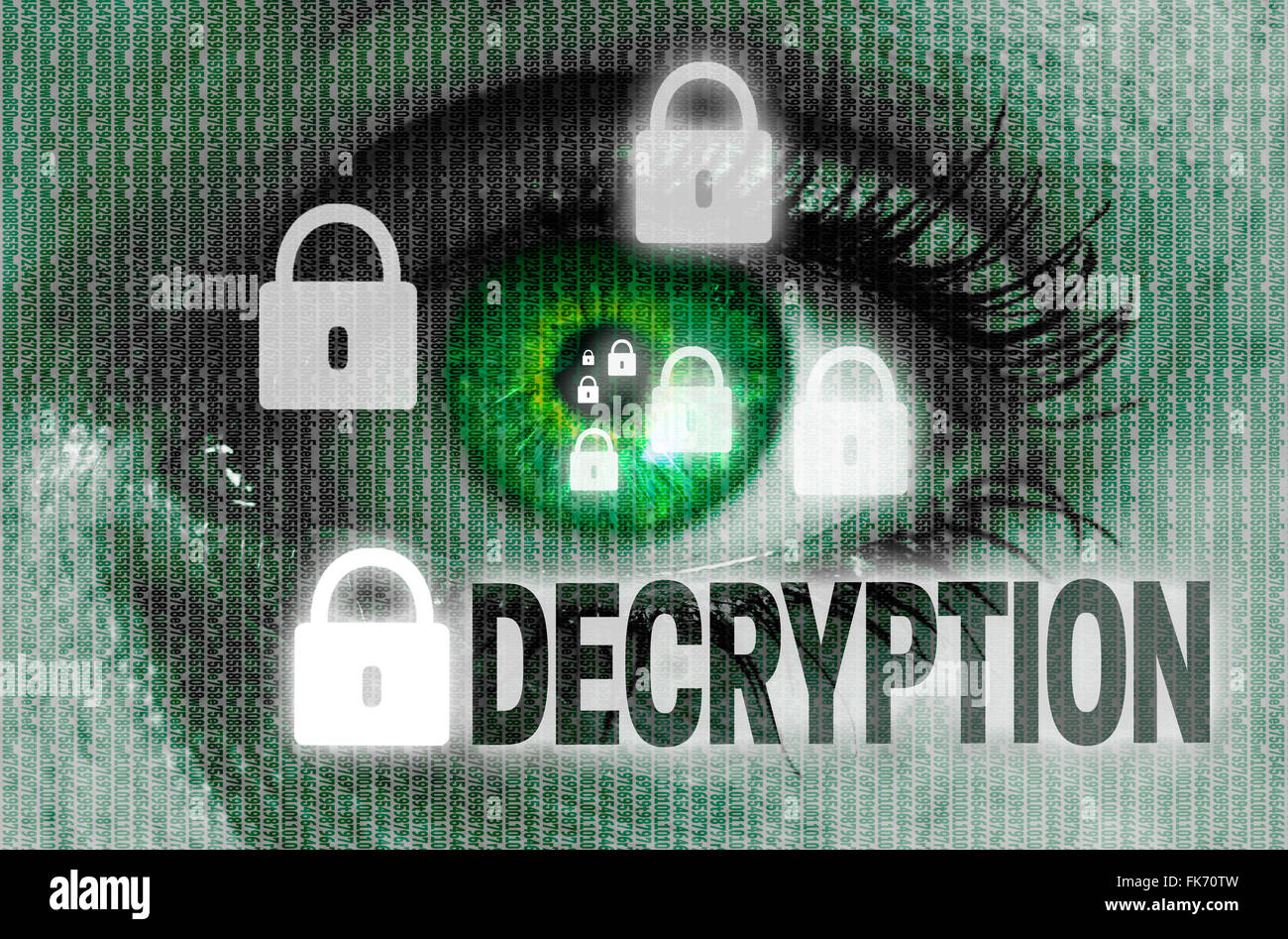 decryption eye looks at viewer concept. Stock Photo