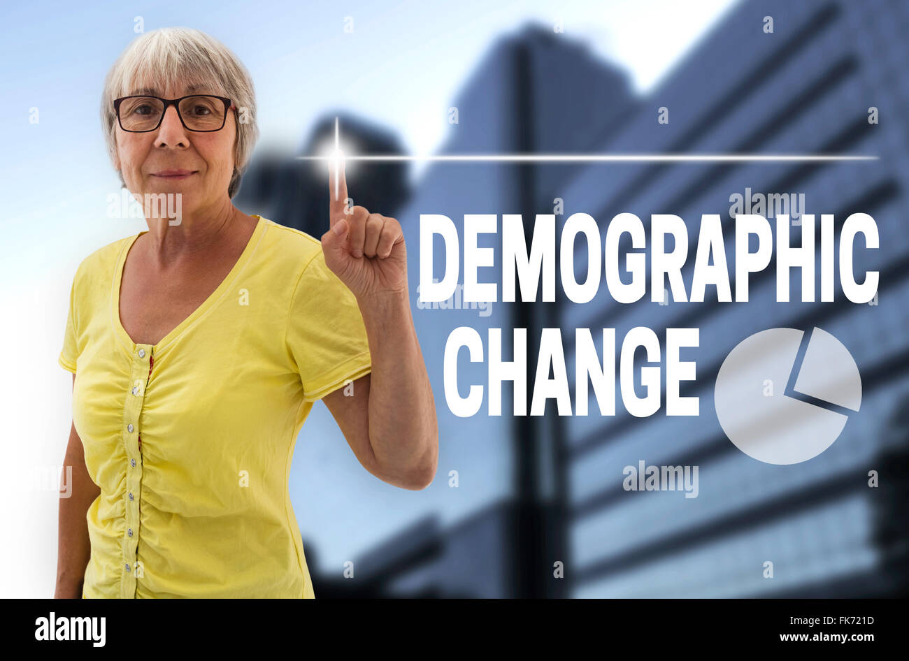 demographic change touchscreen is shown by senior. Stock Photo