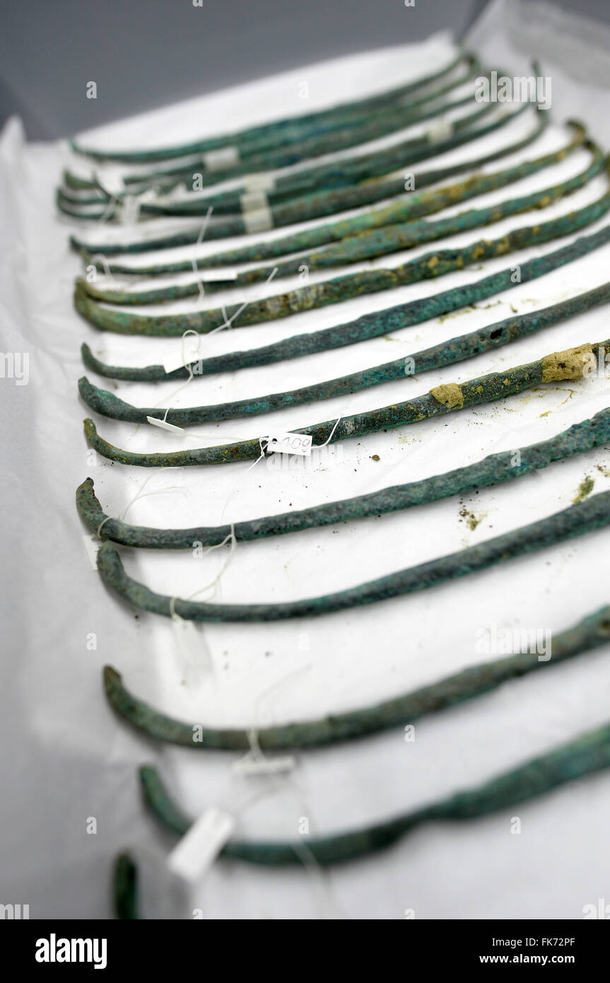 Several 4,000 year old copper ingots can be seen during a press