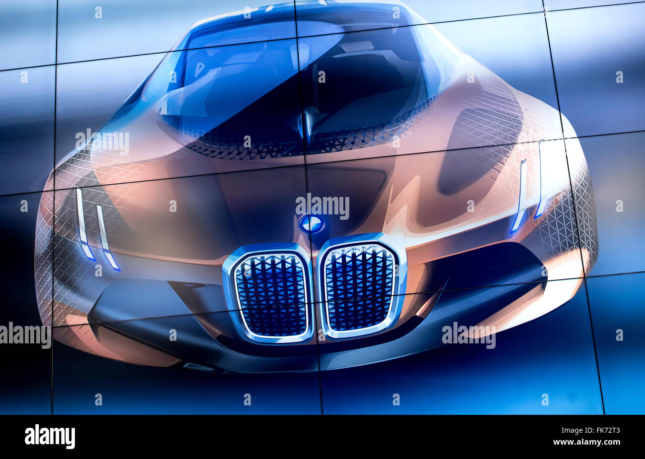 The concept 'BMW Vision Next 100' being presented in Munich, Germany, 7 march 2016. On 7 March 1916, the 'Bayerische Flugzeugwerke' (lit. 'Bavarian Aircraft Works') were founded, later named 'Bayerische Motoren Werke' (lit. 'Bavarian Motor Works', BWM). PHOTO: SVEN HOPPE/dpa Stock Photo