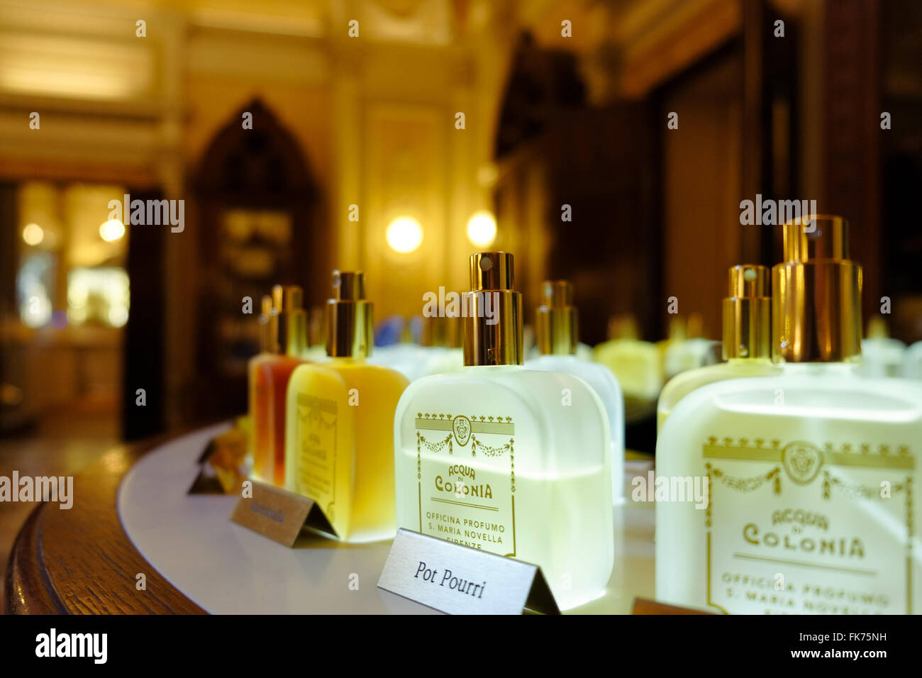 Parfums view of the Santa Maria Novella pharmacy in Florence Italy Established 600 years ago by Florentine monks Stock Photo