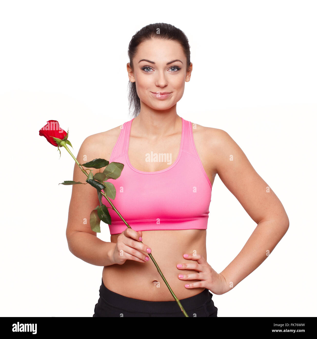 Workout With Roses Fit woman with rose, isolated on white Stock Photo - Alamy