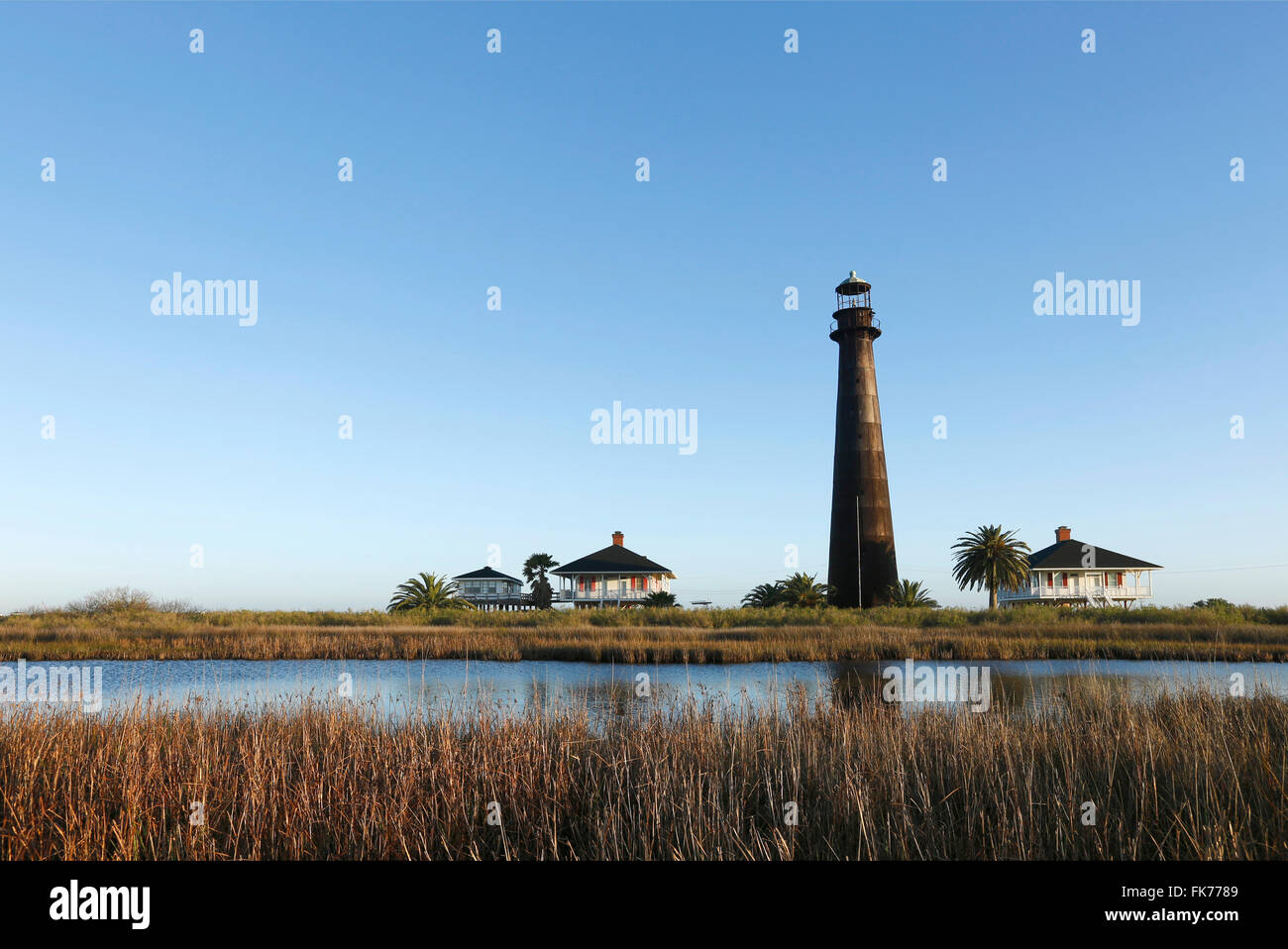 Point Bolivar Lighthouse on the Texas Gulf coast. Stock Photo