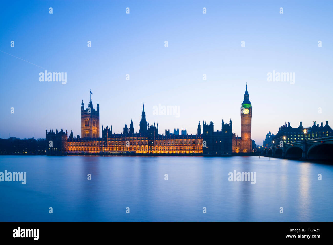 Houses of Parliament Westminster London England UK in evening light Stock Photo