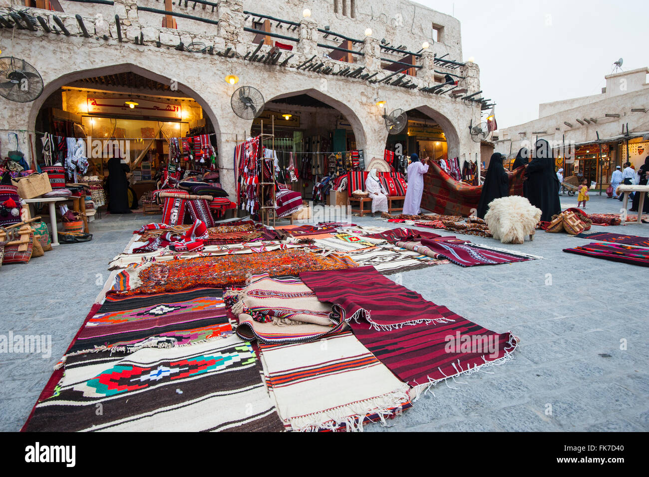 View of shop selling traditional crafts at Souk Waqif in Doha Qatar Stock Photo