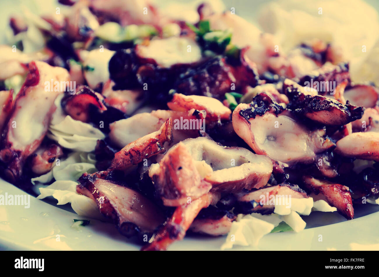 plate of grilled octopus Stock Photo