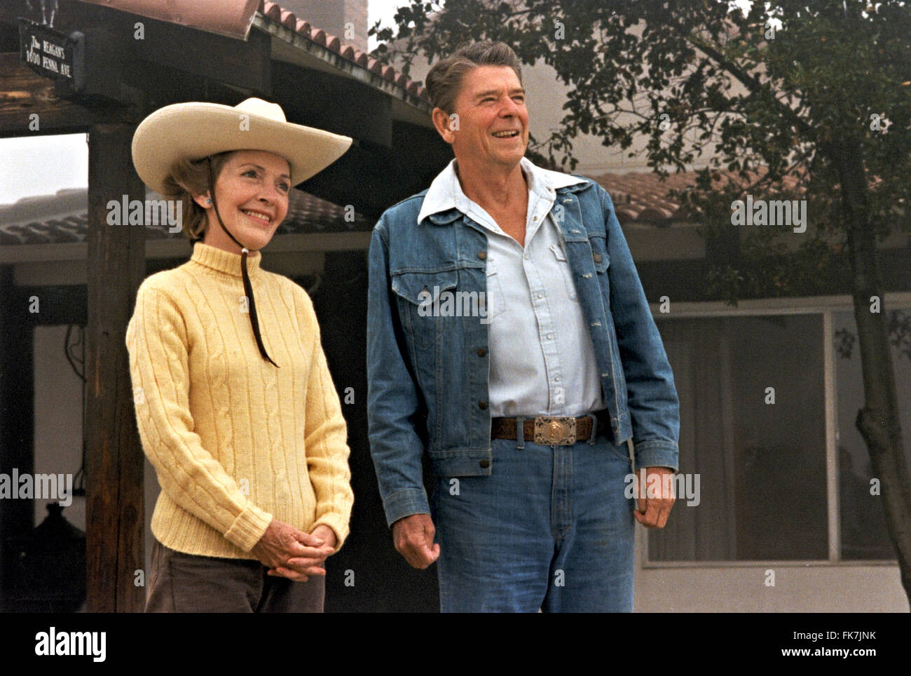 President Ronald Reagan and First Lady Nancy Reagan at Rancho del Cielo August 13, 1981 in Santa Barbara, California. Stock Photo