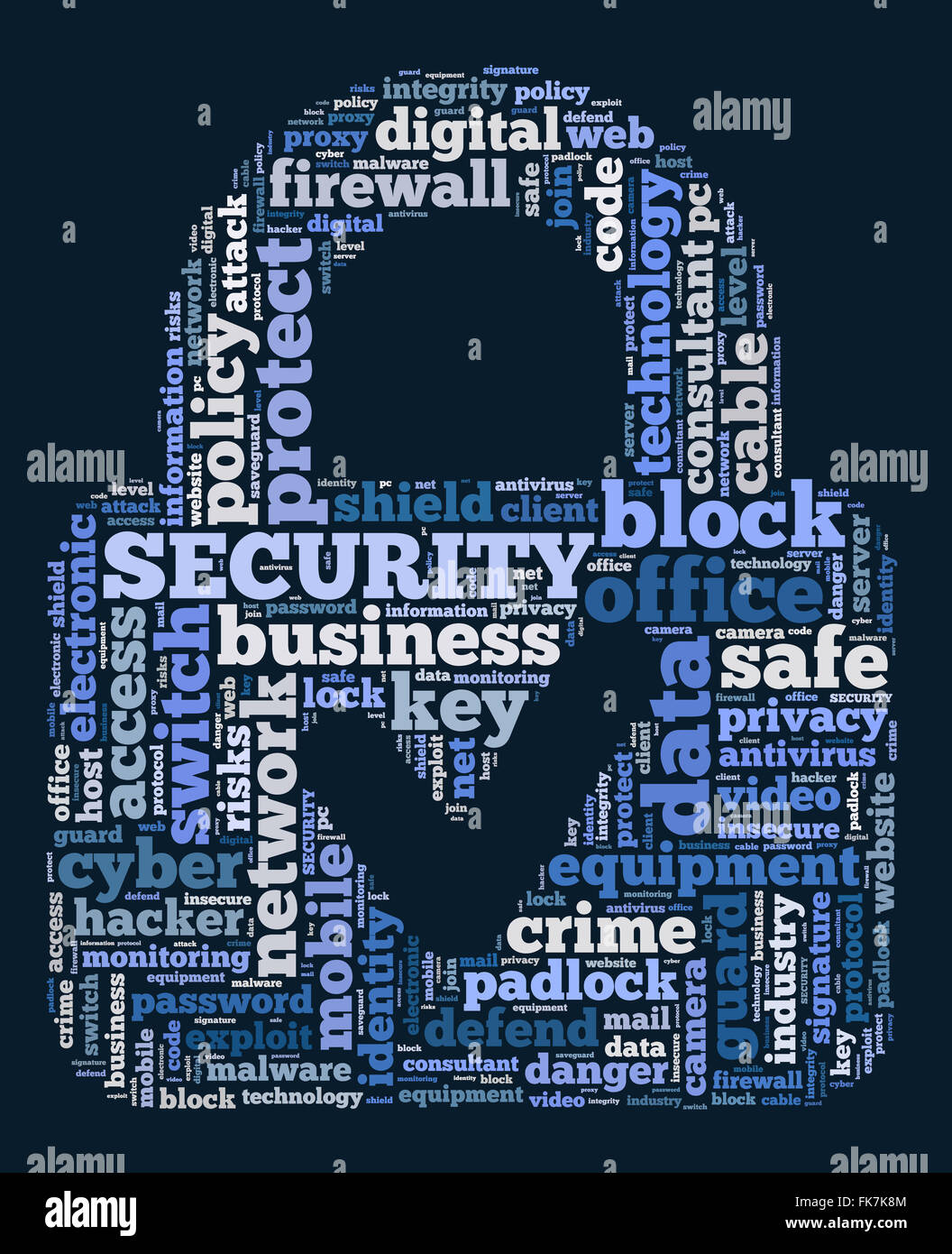 Security word cloud illustration concept over padlock shape Stock Photo