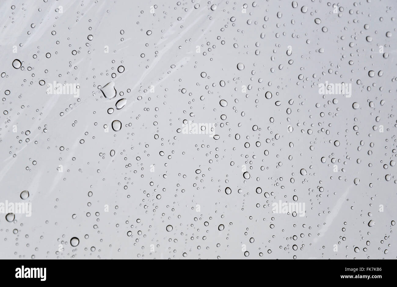 Water droplets on transparent umbrella Stock Photo