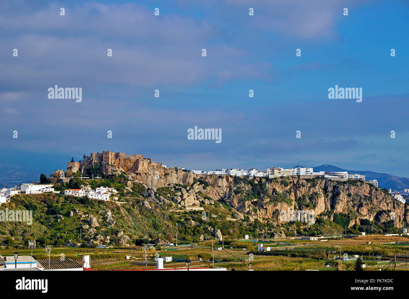 The castle and white houses in the Spanish town of Salobrena, Andalusia Stock Photo