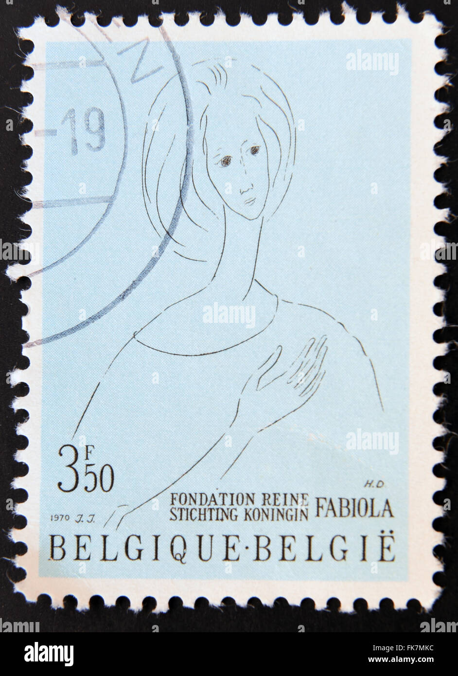 BELGIUM - CIRCA 1970: Stamp printed in Belgium shows Queen Fabiola, Queen Fabiola Foundation for Mental Health, circa 1970 Stock Photo