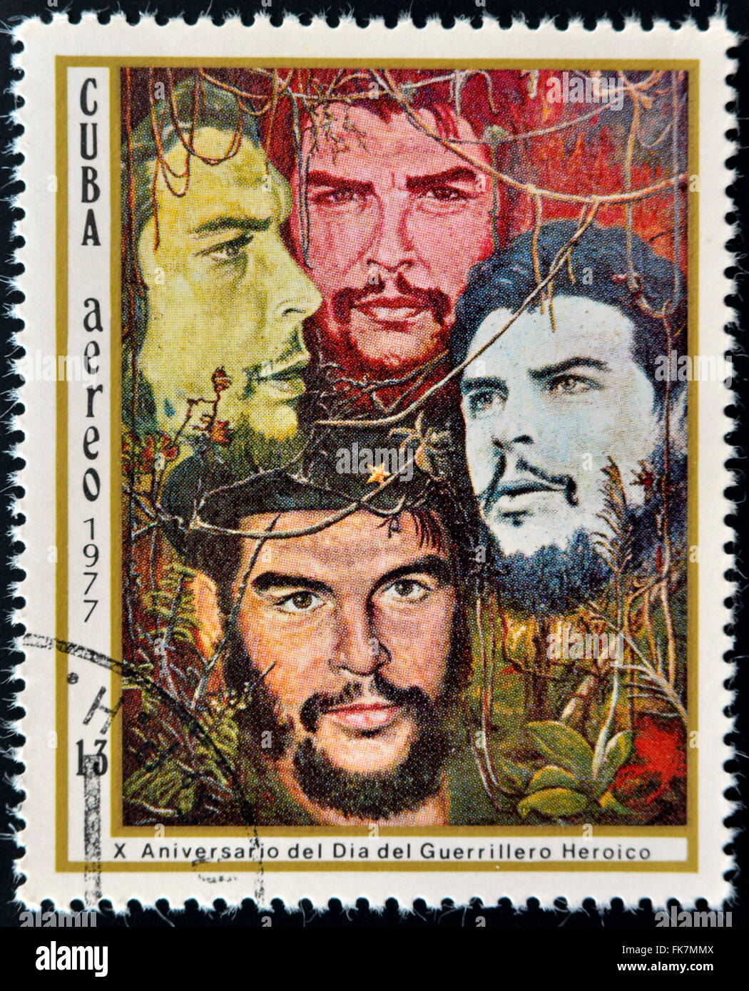 CUBA -CIRCA 1977: Stamp Shows Image Ernesto Che Guevara and Dedicated to the 10th Anniversary of the Day of the Heroic Guerrilla Stock Photo