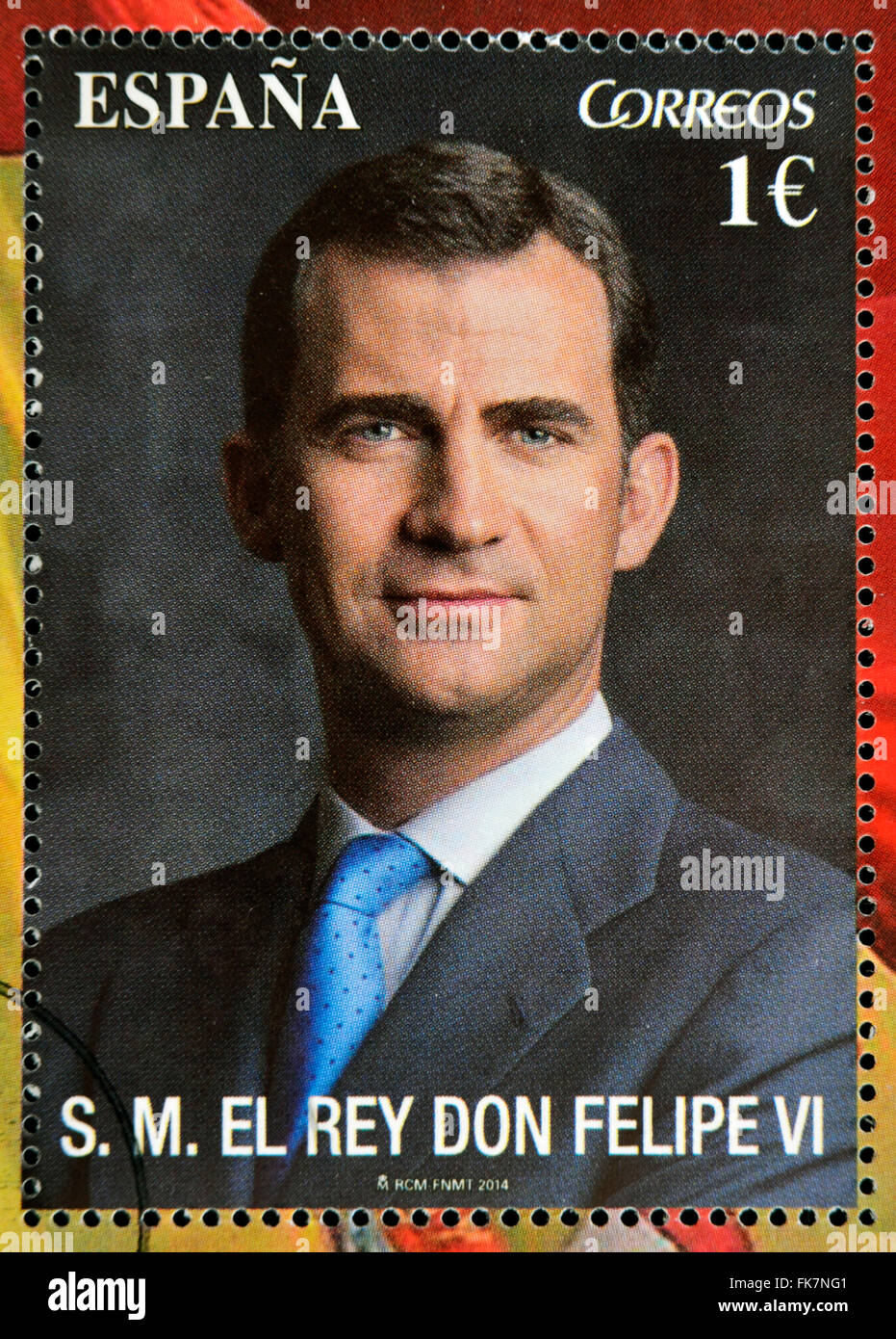SPAIN - CIRCA 2014: A stamp printed in Spain shows the king of spain, Felipe VI, circa 2014 Stock Photo
