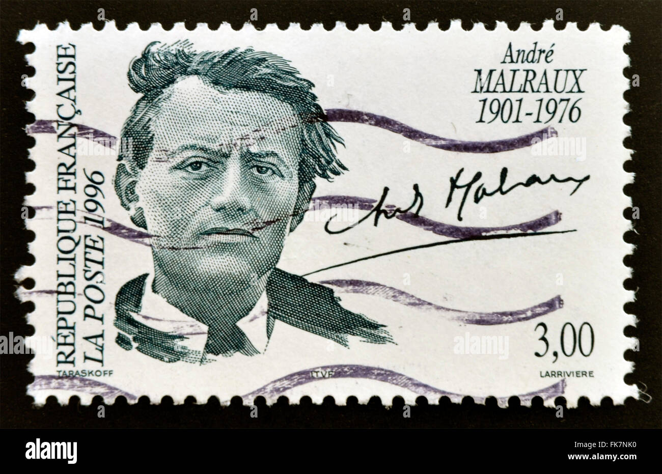 FRANCE - CIRCA 1996: a stamp printed in the France shows Andre Malraux, Writer, Minister for Cultural Affairs, circa 1996 Stock Photo