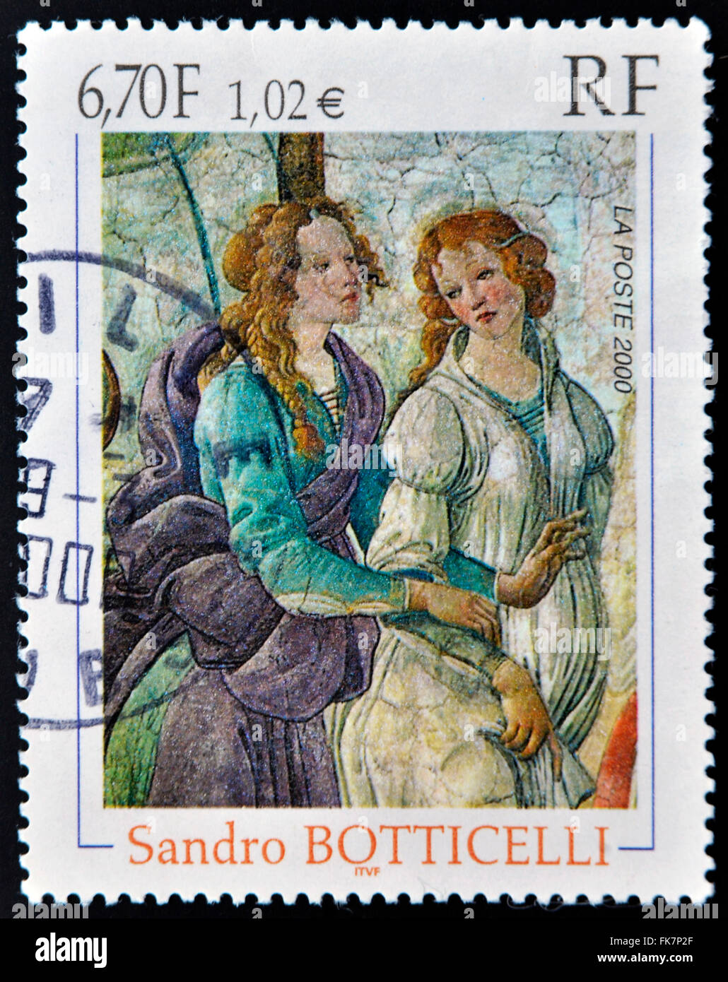 FRANCE - CIRCA 2000: A stamp printed in France shows Detail of Venus and The Three Graces by Sandro Botticelli Stock Photo