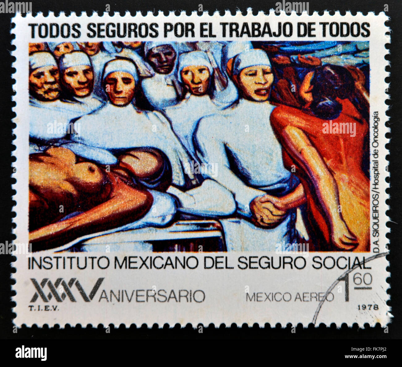 MEXICO - CIRCA 1978: A stamp printed in Mexico shows mural by Diego Alfaro Siqueiros, circa 1978 Stock Photo