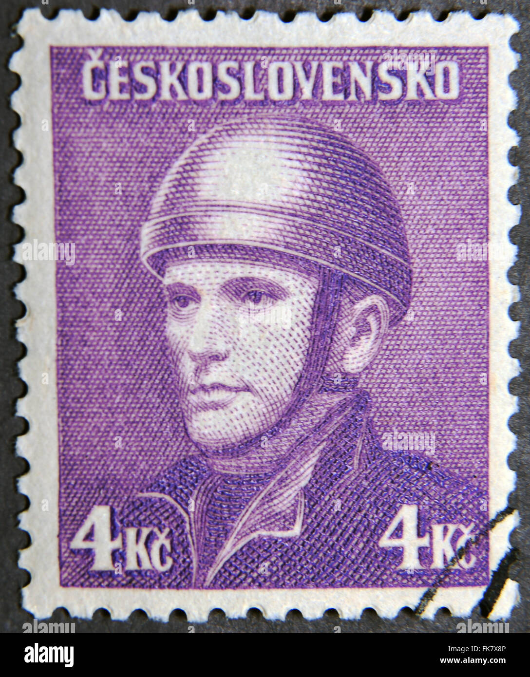 CZECHOSLOVAKIA - CIRCA 1945: A postage stamp of Czechoslovakia shows Josef Gabcik (Parachutist) Stock Photo