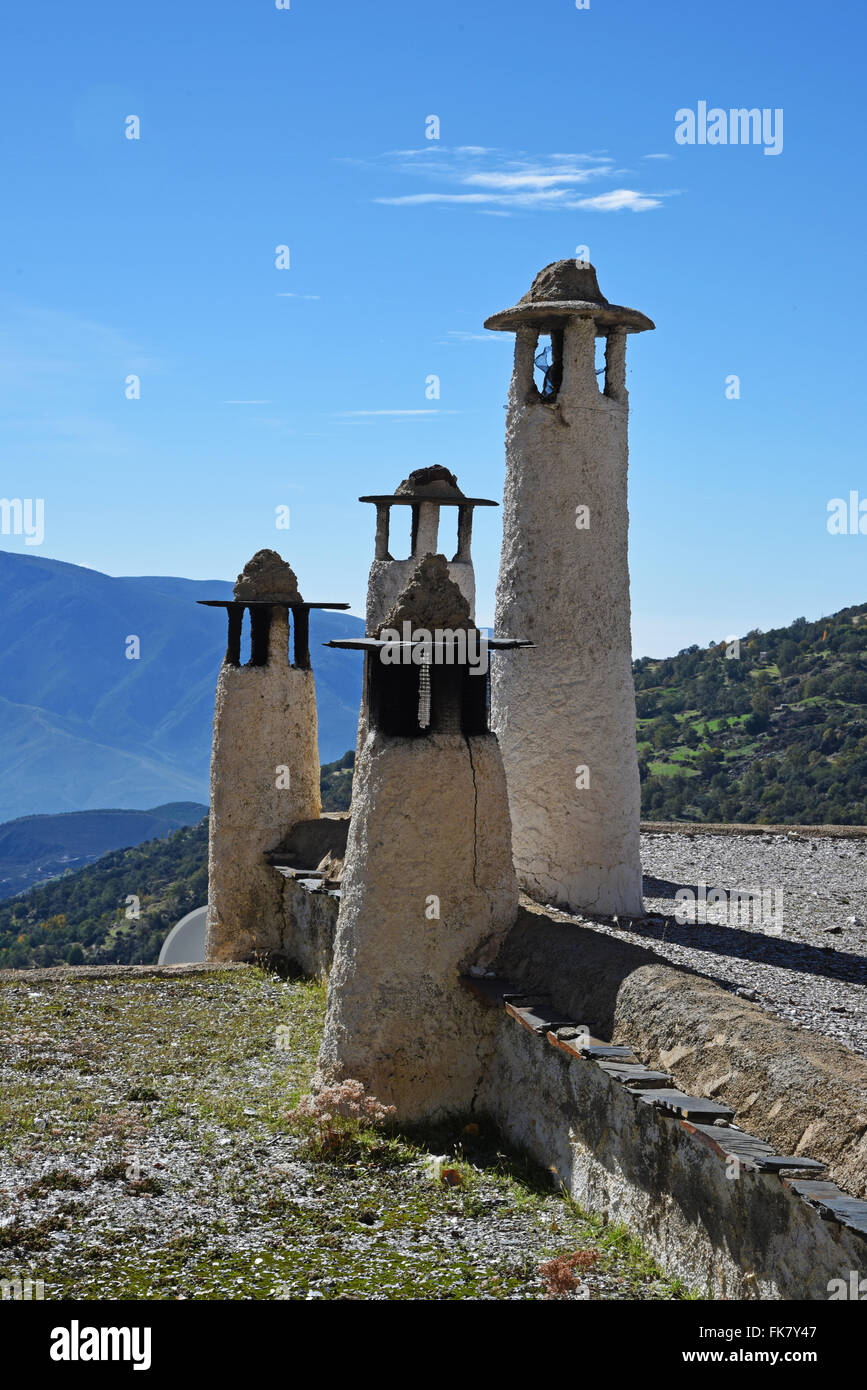 Chimneys in Capileira, Las Alpujarras, Granada province, Andalusia, Spain Stock Photo