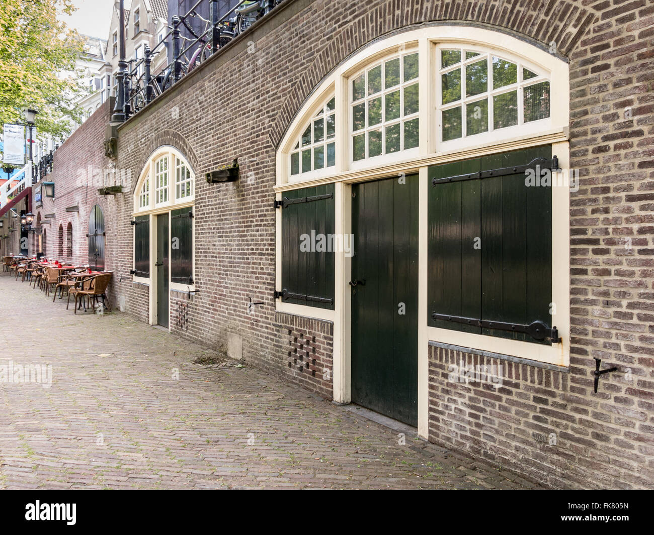 Wharf cellars on quay Oudegracht canal in Utrecht, the Netherlands Stock Photo