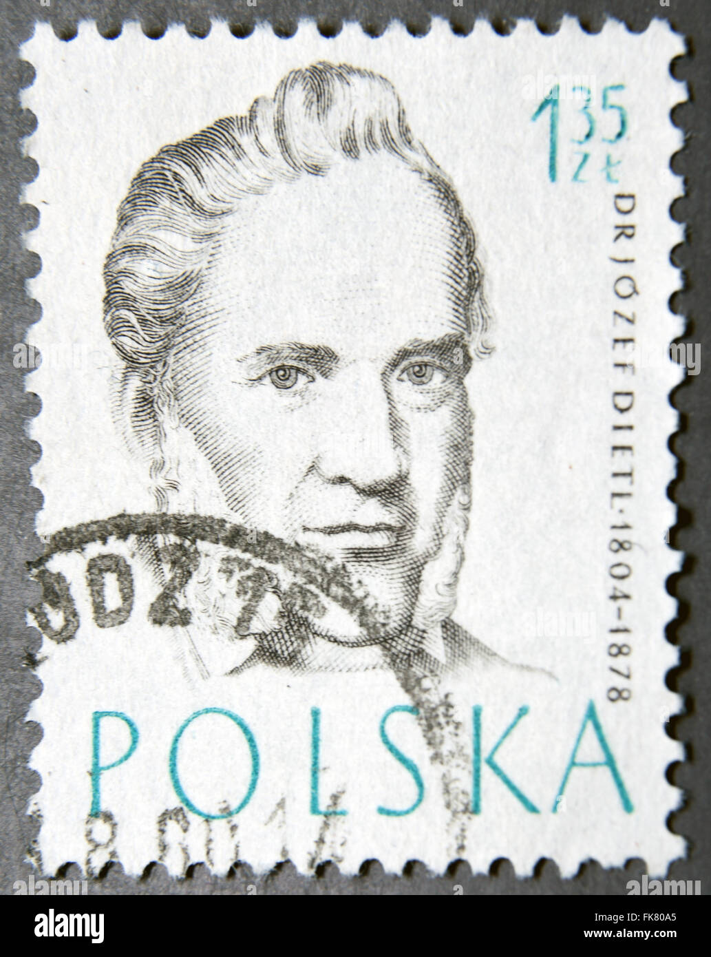 POLAND - CIRCA 1957: A postage stamp of Poland shows Dr Josef Dietl, Doctor Stock Photo