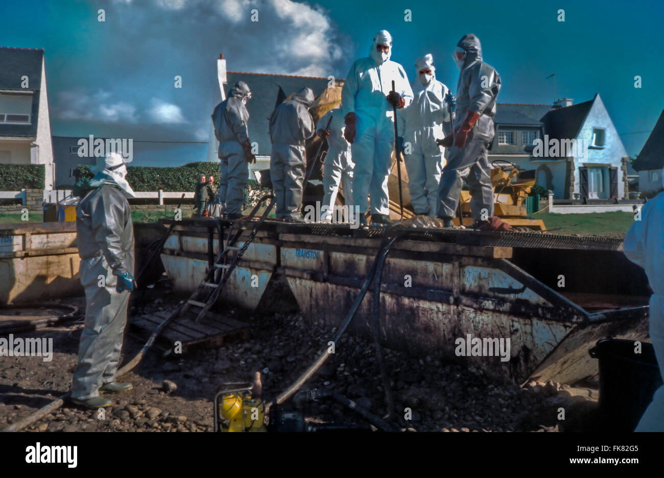 Ploeumeur, France, Brittany Coast, Clean Up Crew in Protection CLothing
