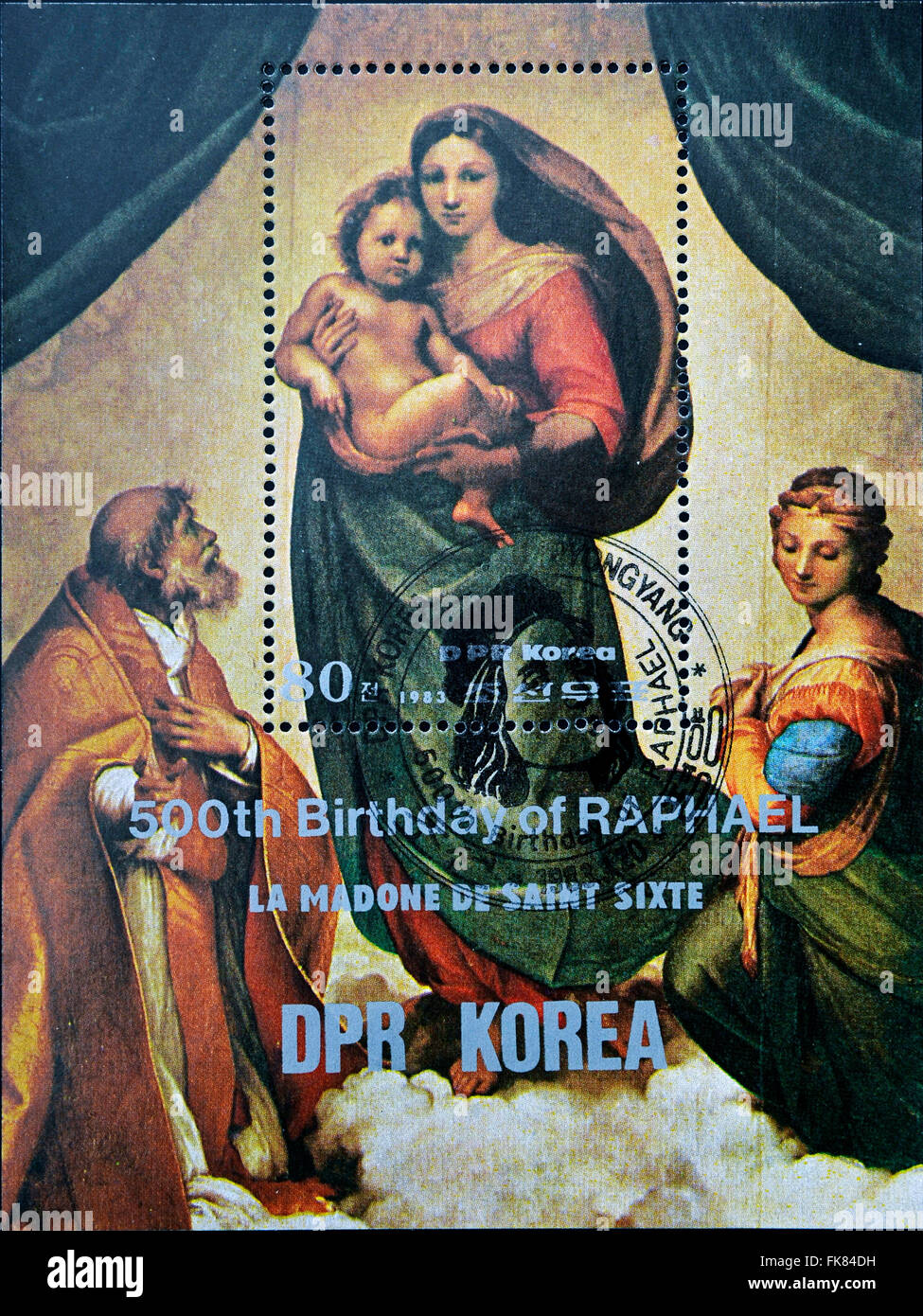 DPR KOREA - CIRCA 1983: A stamp printed in North Korea shows Sistine Madonna, Painting by Raphael, circa 1983 Stock Photo