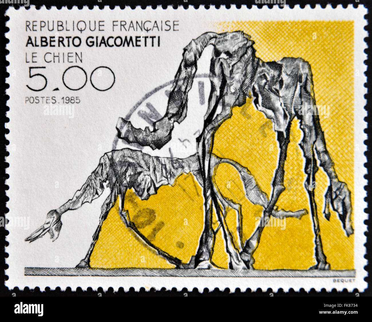 FRANCE - CIRCA 1985: a stamp printed in France shows The Dog, Abstract by Alberto Giacometti, circa 1985 Stock Photo