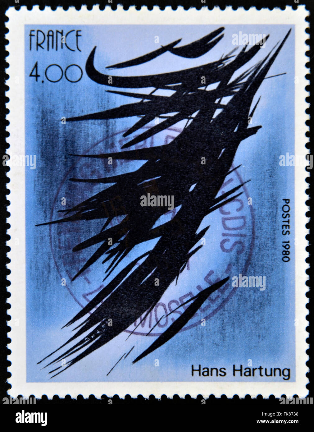 FRANCE - CIRCA 1980: a stamp printed in France shows Abstract, Painting by Hans Hartung, circa 1980 Stock Photo