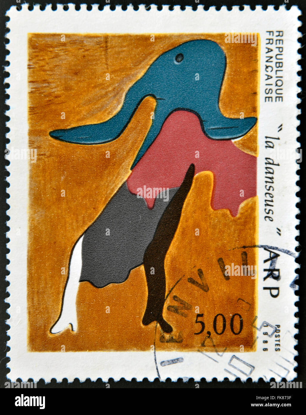 FRANCE - CIRCA 1986: A stamp printed in France shows the dancer by Jean Arp, circa 1986 Stock Photo