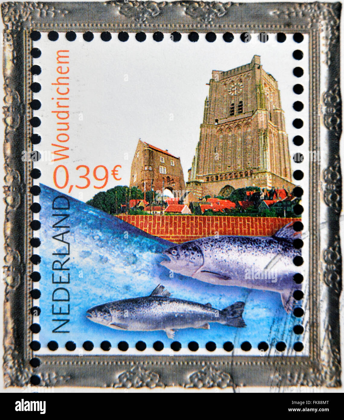 HOLLAND - CIRCA 2006: A stamp printed in Netherlands dedicated to beautiful Holland, shows Woudrichem, circa 2006 Stock Photo
