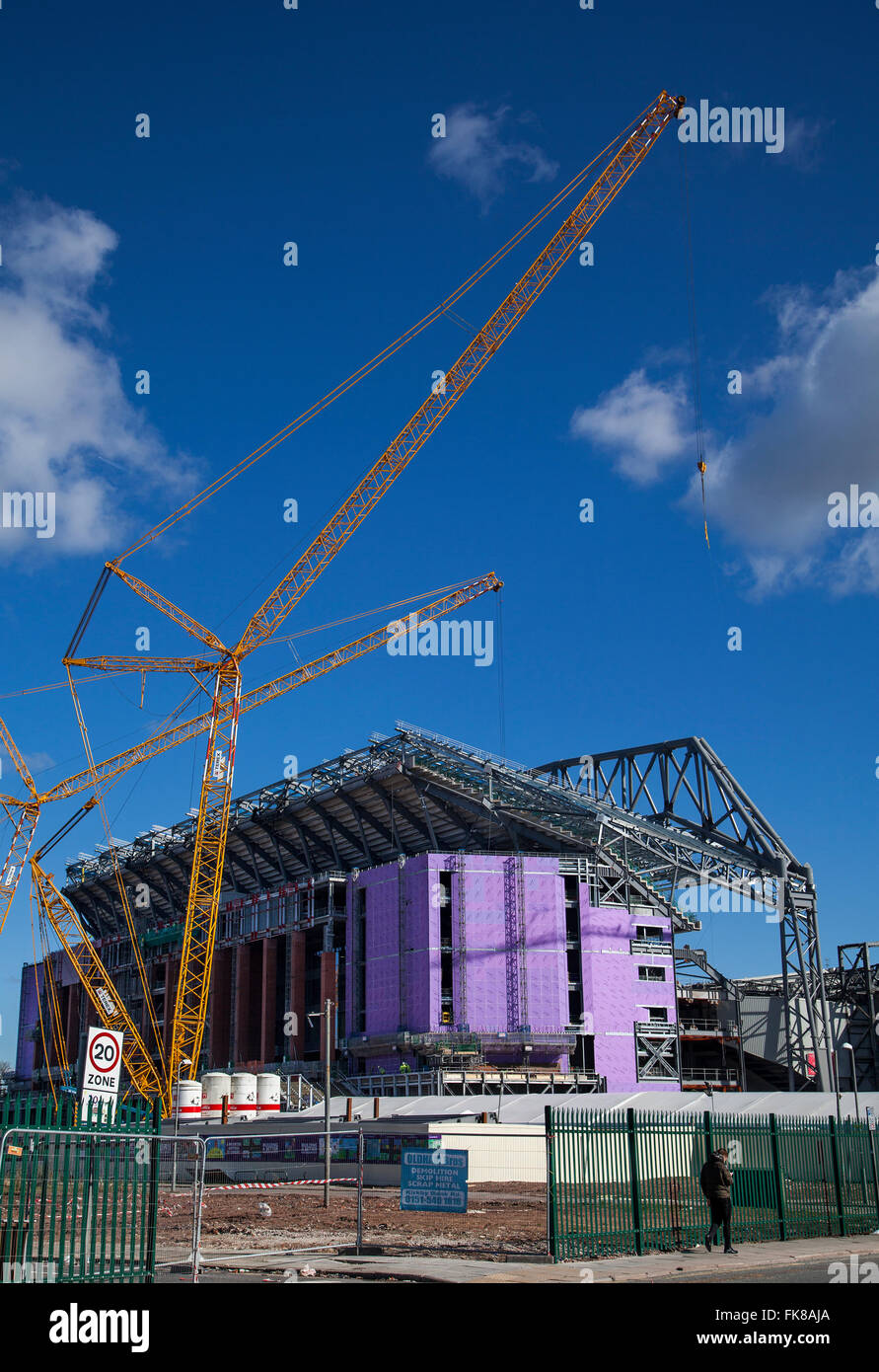 Steel erector working on New Stadium under construction Liverpool Stock