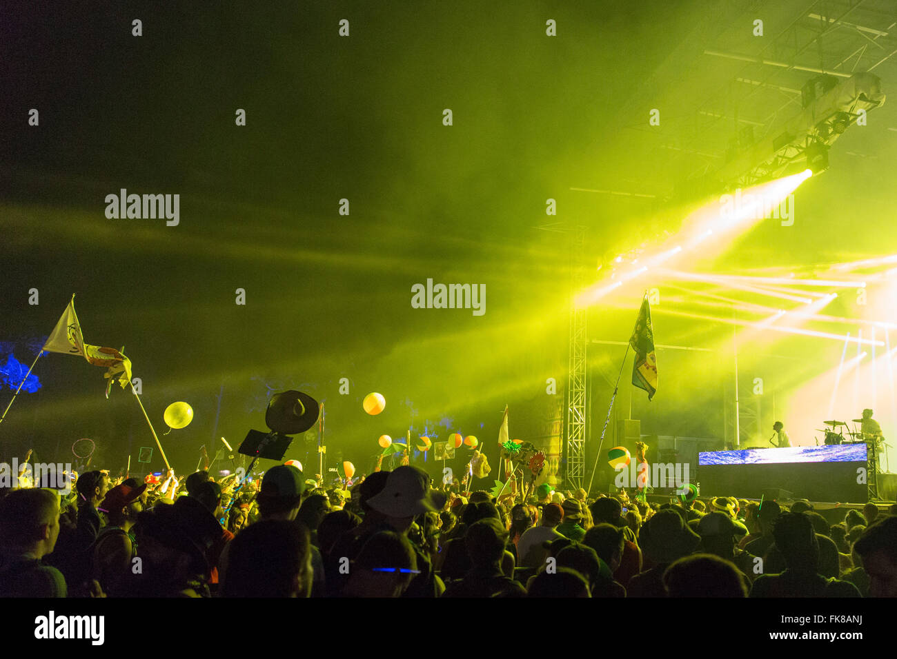 March 5, 2016 - Okeechobee, Florida, U.S - Light spills from the stage during Big Gigantic at the Okeechobee Music Festival in Okeechobee, Florida (Credit Image: © Daniel DeSlover via ZUMA Wire) Stock Photo