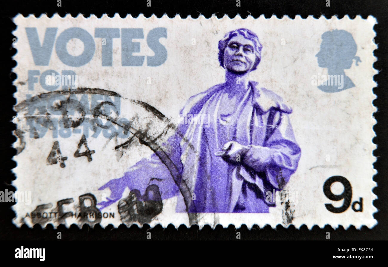 UNITED KINGDOM -CIRCA 1968: stamp printed in Great Britain dedicated to Granting of votes to women shows Mrs. Emmeline Pankhurst Stock Photo