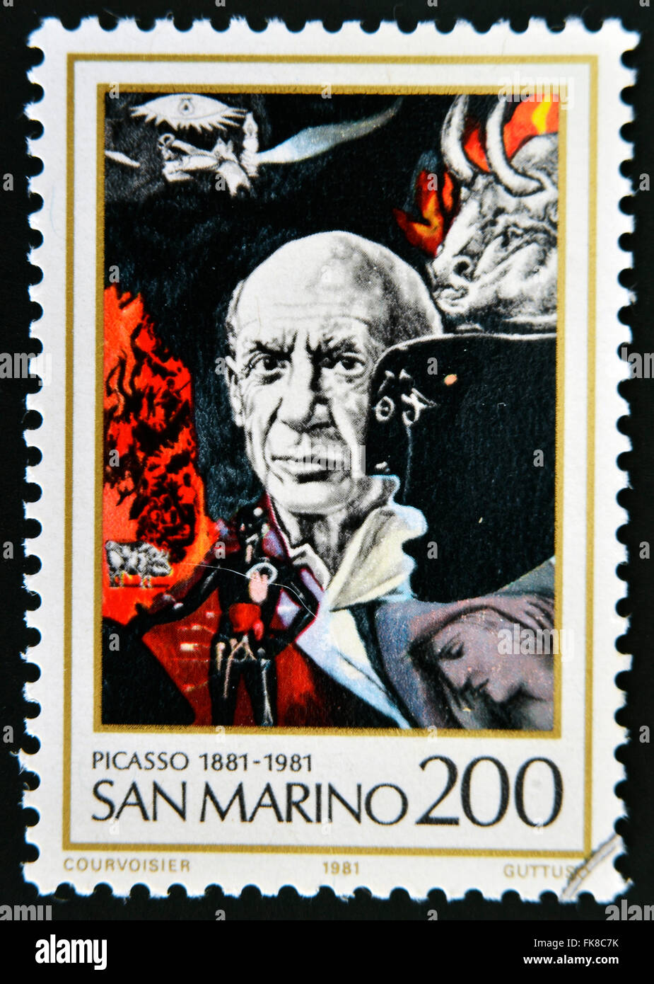 SAN MARINO - CIRCA 1981: A stamp printed in San Marino shows Birth Centenary of Pablo Picasso (1881-1973), artist, circa 1981 Stock Photo