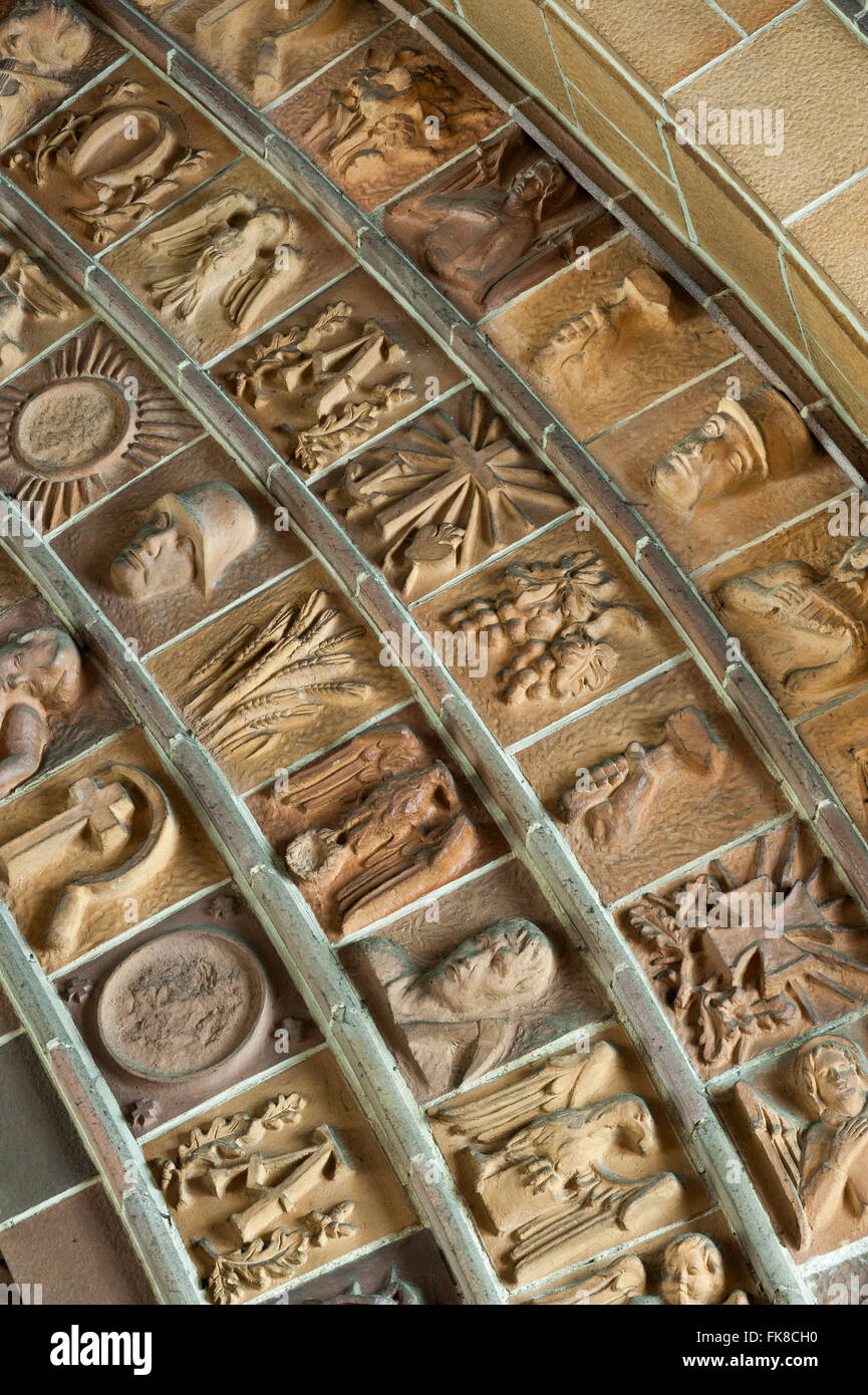 Detail, triumphal arch decorated with symbols of the Nazi state, 800 terracotta tiles, swastikas were removed Stock Photo