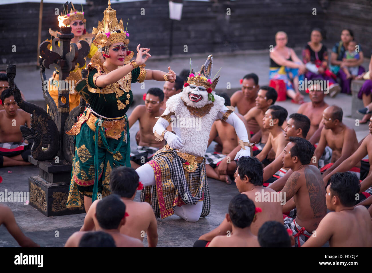 Dancers performing the classic Balinese Kecak Dance in Uluwatu Temple