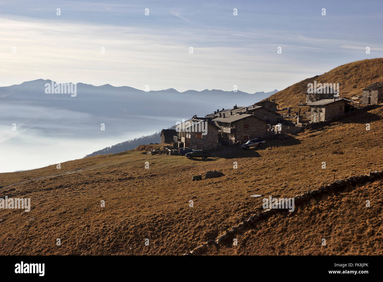Alpe di Mezzo, inversion, December without snow, near Gera Lario on Como Lake, Italy Stock Photo